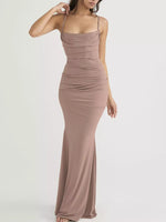 Ruched Spaghetti Strap Bodycon Maxi Dress