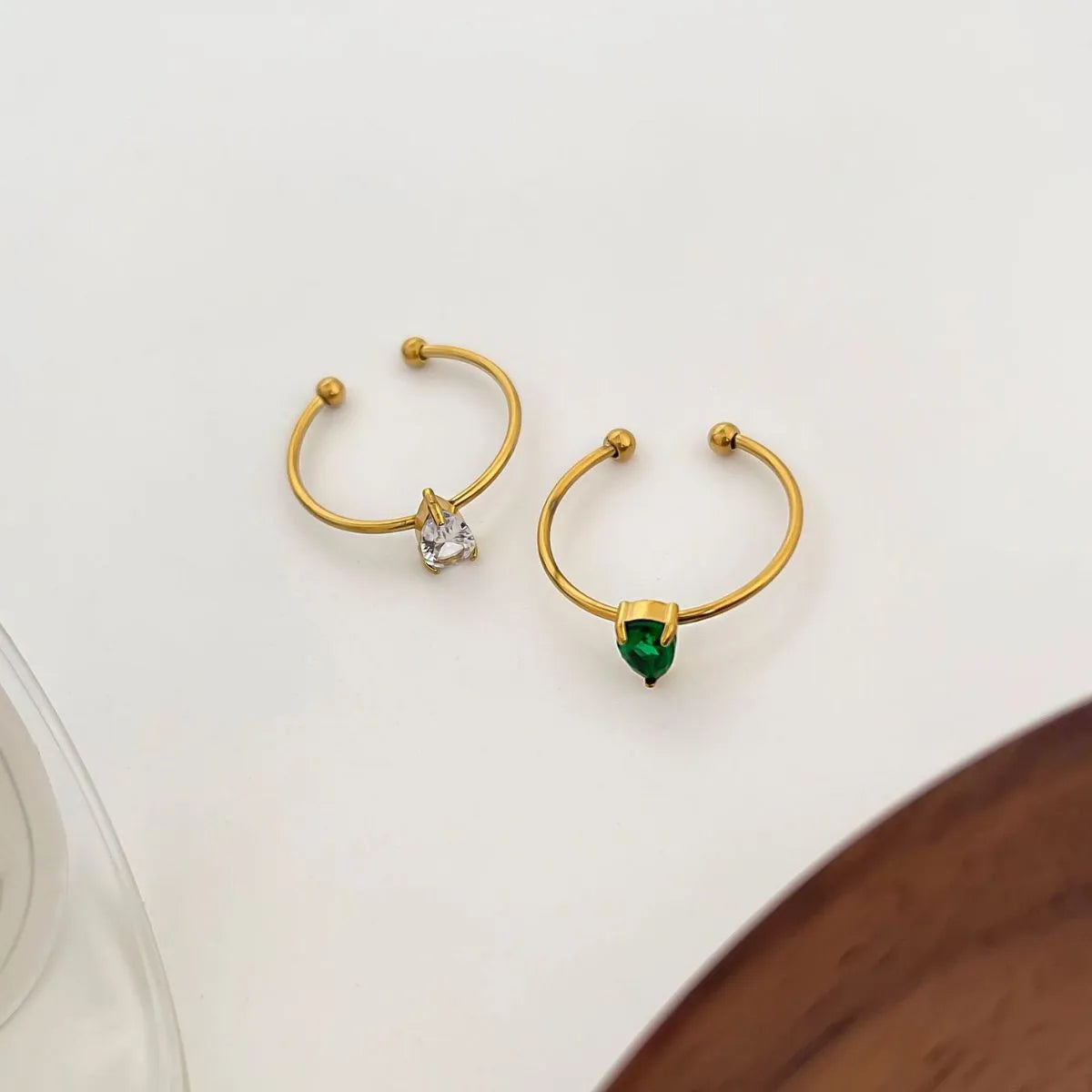 2-Piece 18K Gold-Plated Inlaid Zircon Open Ring - Ladyez