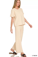 Zenana Viscose Round Neck Top & Pants Set