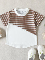 Children's Striped Color Block Casual Top and Shorts Set