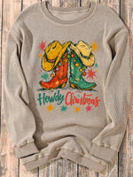 Howdy Christmas Cowboy Boots Graphic Corded Sweatshirt