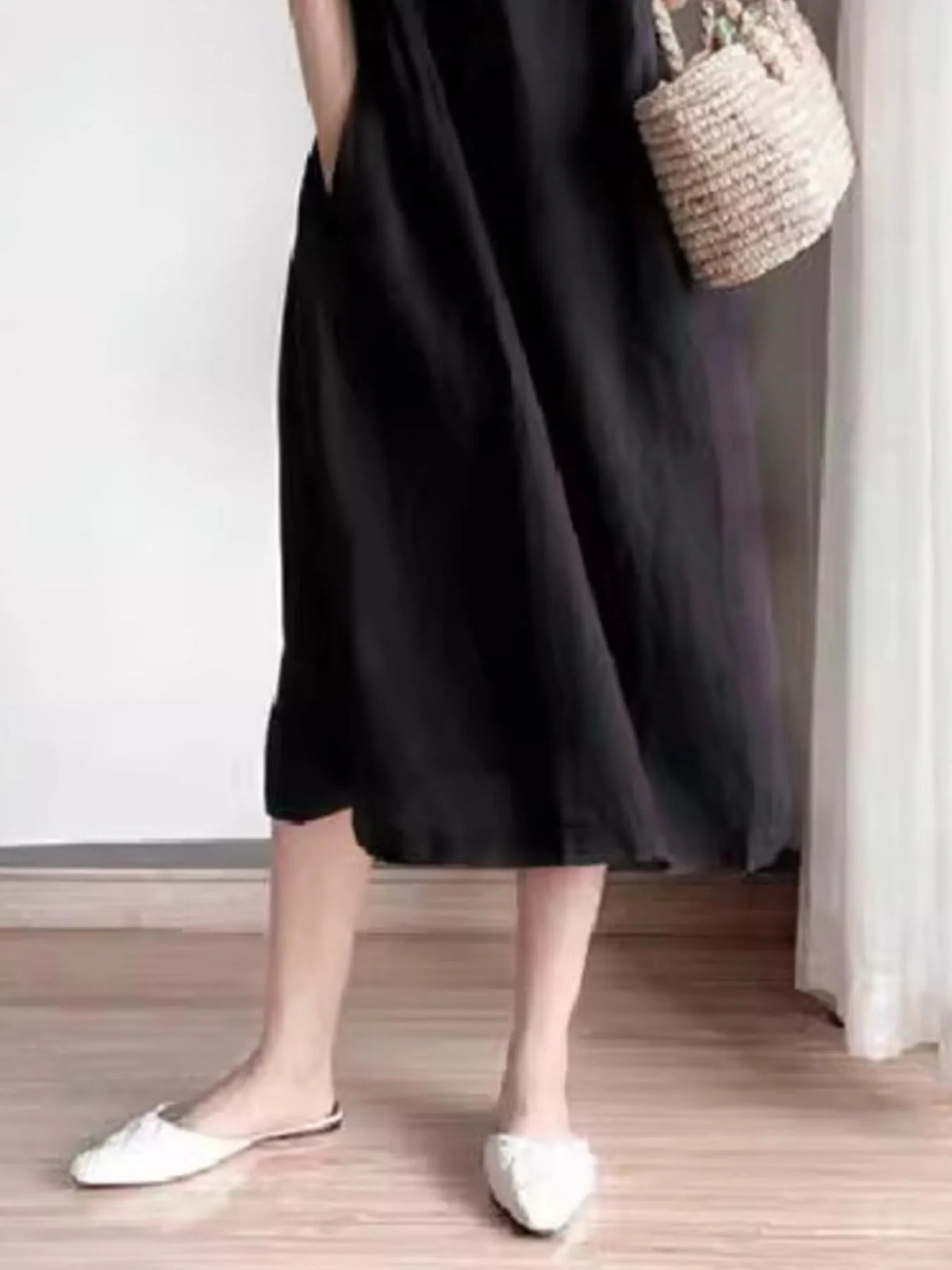 Full Size Casual Round Neck Midi Dress Plus Size - Ladyez
