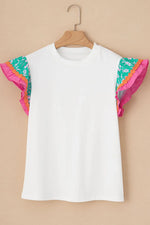 Ruffled Round Neck Cap Sleeve Top