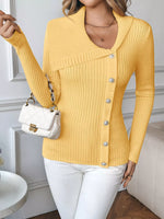 Asymmetrical Ribbed Button Up Cardigan