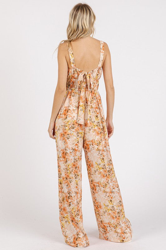 Mittoshop Flower Print Gathered Bust Sleeveless Jumpsuit - Ladyez