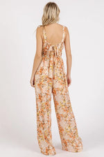 Mittoshop Flower Print Gathered Bust Sleeveless Jumpsuit