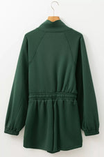 Drawstring Half Zip Long Sleeve Romper