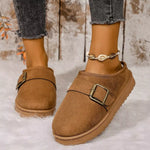 Buckle Decor Plush Lined Warm Slippers