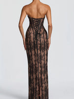 Lace Up Back Strapless Maxi Dress