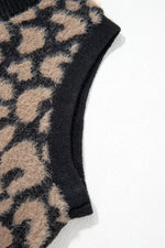 Leopard Print Knit Sleeveless Regular Wash Sweater Vest