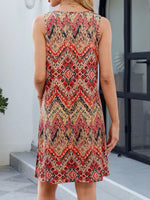Printed V-Neck Sleeveless Mini Dress with Pockets - Ladyez