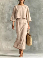 Full Size Solid Color Cropped Top and Midi Skirt Set Plus Size