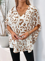 Leopard V-Neck Half Sleeve Blouse