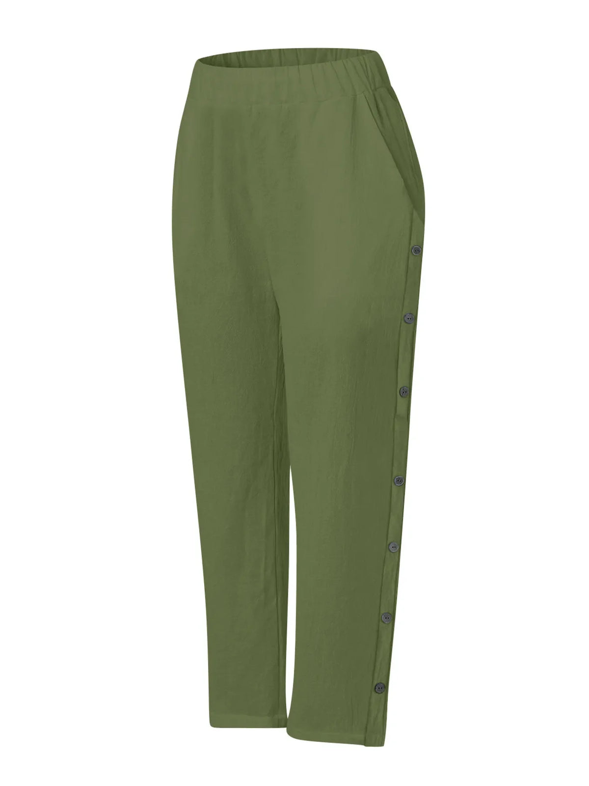 Full Size Side Decor Button Casual Wide Leg Pants Plus Size