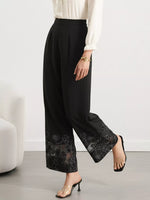 Floral Lace Hem Wide Leg Pants