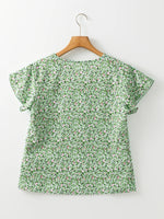 Floral Print V-Neck Short Sleeve Blouse