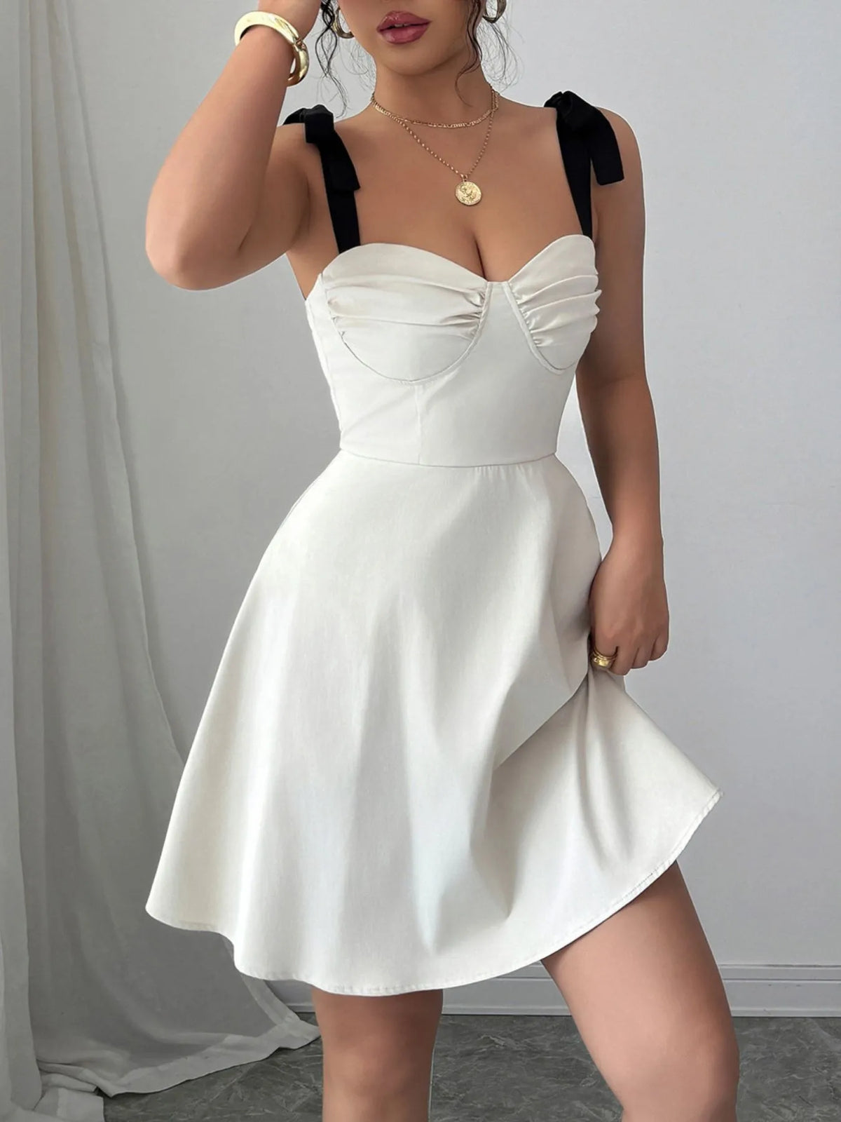 Sweetheart Neck Tie Shoulder Dress - Ladyez