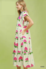 Umgee Hydrangea Print Tiered Midi Dress