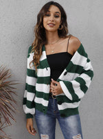 Striped Button-Up Long Sleeve Cardigan