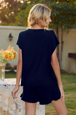 Round Neck Short Sleeve T-Shirt and Drawstring Shorts Lounge Set - Ladyez