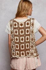 POL Tie Front Floral Pattern Crochet Vest with Scalloped Edge