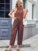 Plaid Sleeveless Top and Pants Set