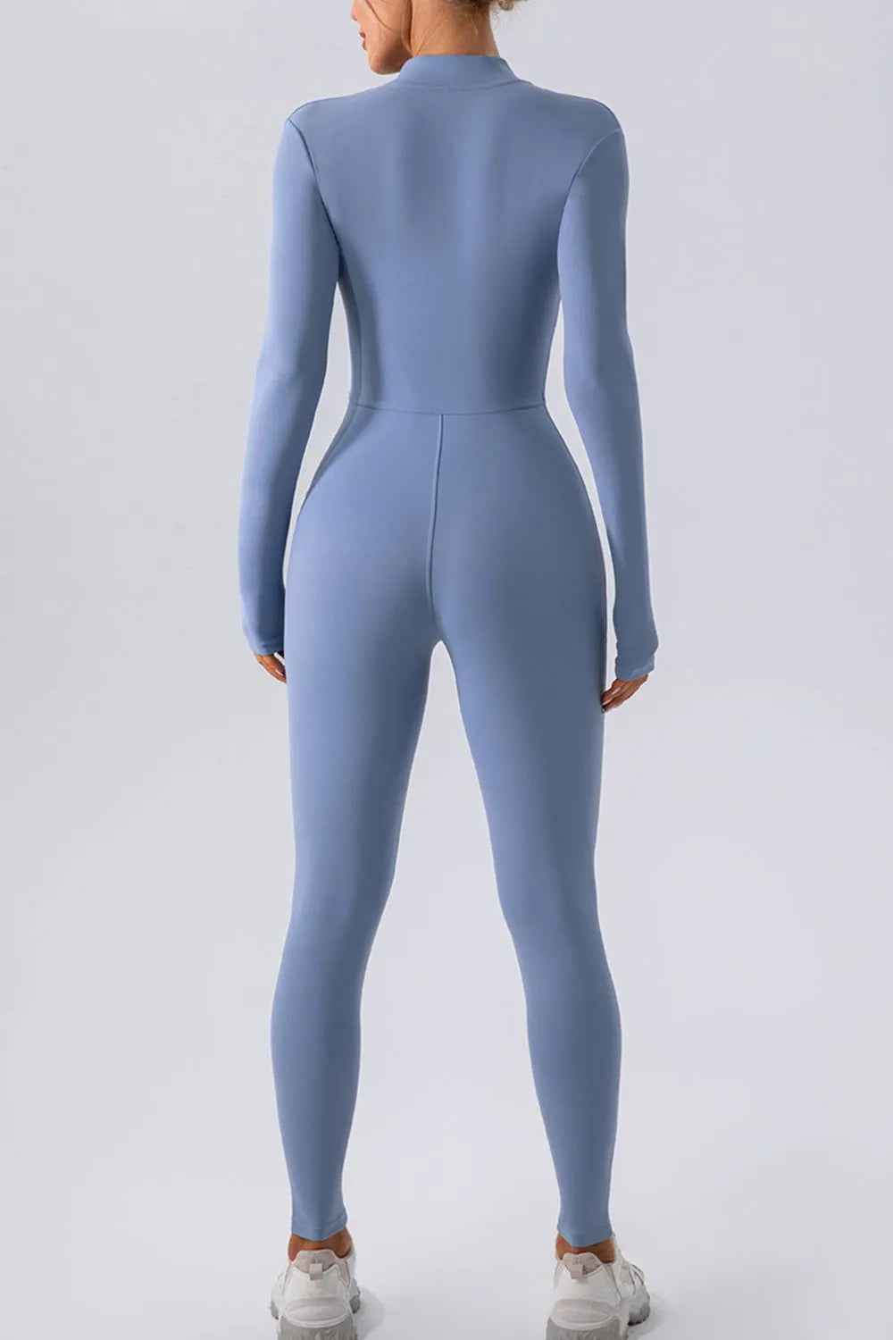 Half Zip Mock Neck Active Jumpsuit - Ladyez