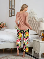Round Neck Top and Printed Pants Lounge Set - Ladyez