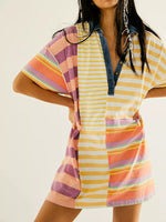 Striped Oversized Half Button Shirt Dress