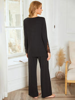 Lace Detail Long Sleeve Top and Pants Lounge Set - Ladyez