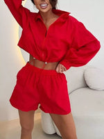 Zip-Up Crop Jacket and High-Waisted Shorts Set