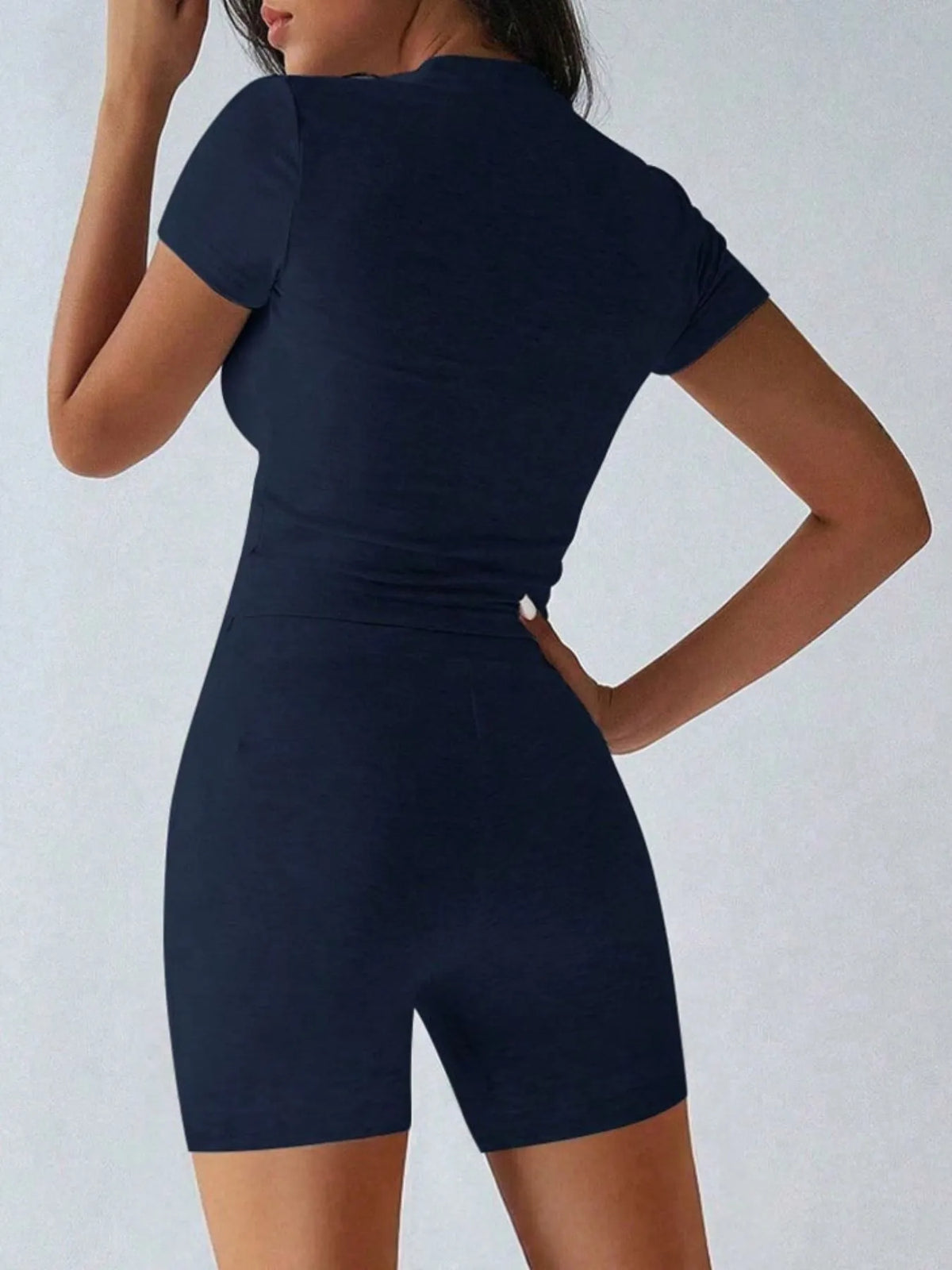 Round Neck Short Sleeve Top and Shorts Set - Ladyez