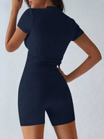 Round Neck Short Sleeve Top and Shorts Set - Ladyez