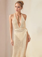 Hollow Out Halter Neck Cover-Up Dress - Ladyez