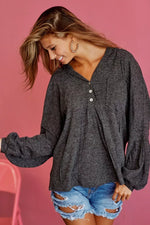 BiBi Textured Knit Hoodie with Buttoned Placket