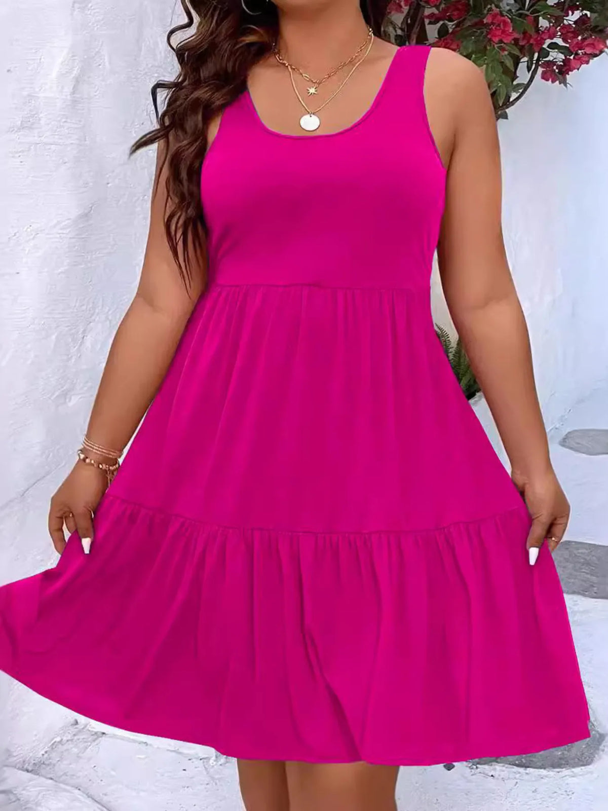 Plus Size Tiered Scoop Neck Tank Dress - Ladyez