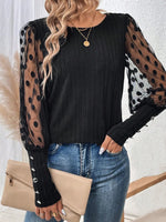 Polka Dot Sheer Sleeve Blouse - Ladyez