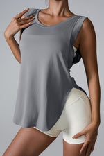 Slit Round Neck Active Tank - Ladyez