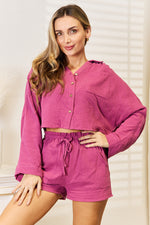 Basic Bae Buttoned Long Sleeve Top and Shorts Set - Ladyez
