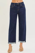 RISEN Slouchy CroppedBoyfriend Jeans With Cuffed Hem