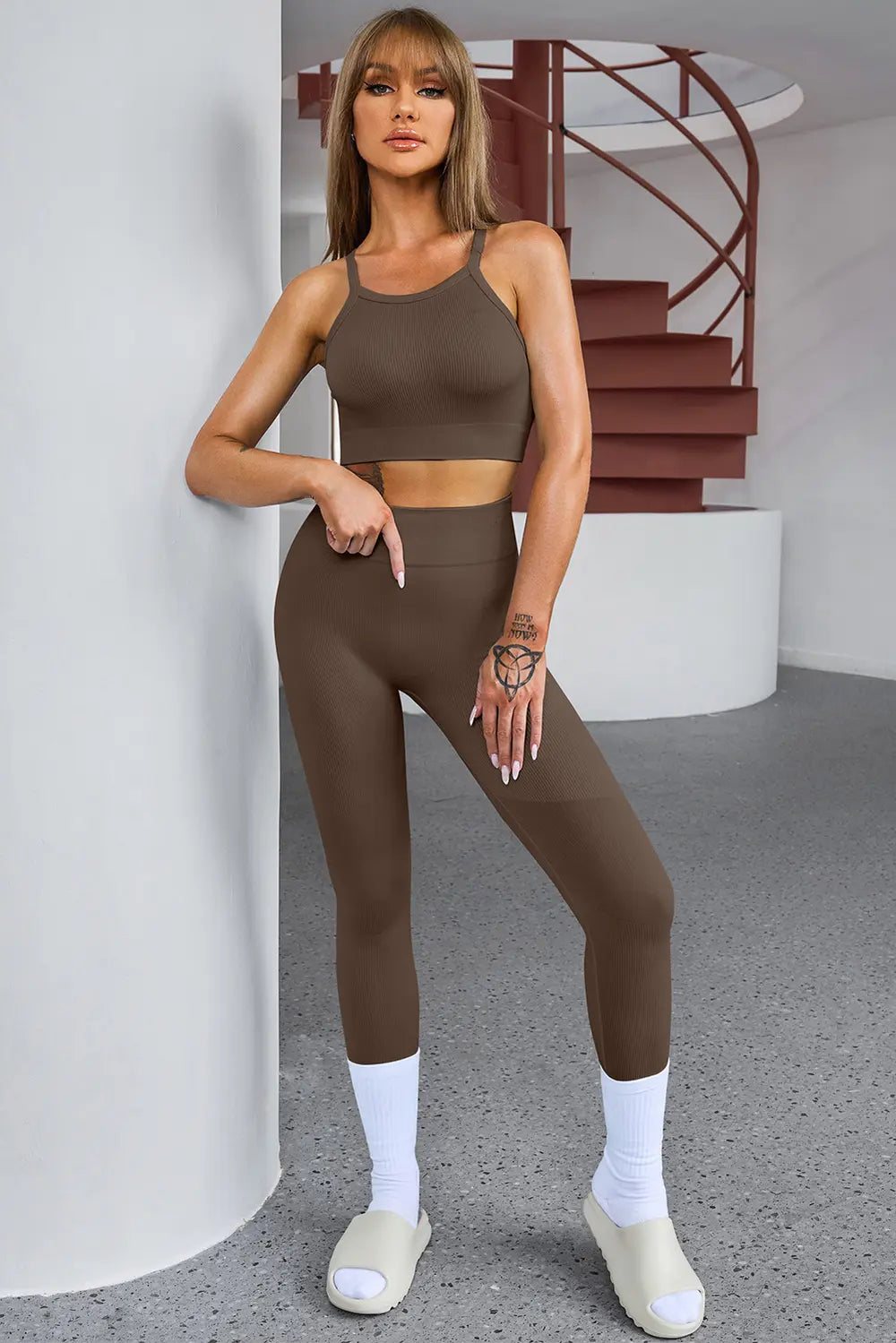 Tank Cropped Active Top and Pants Set - Ladyez