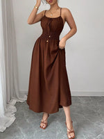 Smocked Spaghetti Strap Midi Dress