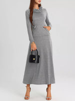 Cowl Neck Long Sleeve Midi Dress