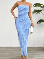 Devine Ruffled Slit Back Tube Maxi Dress - Ladyez
