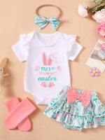 Children's Ruffled Trim Bodysuit and Skirt Set with Headband