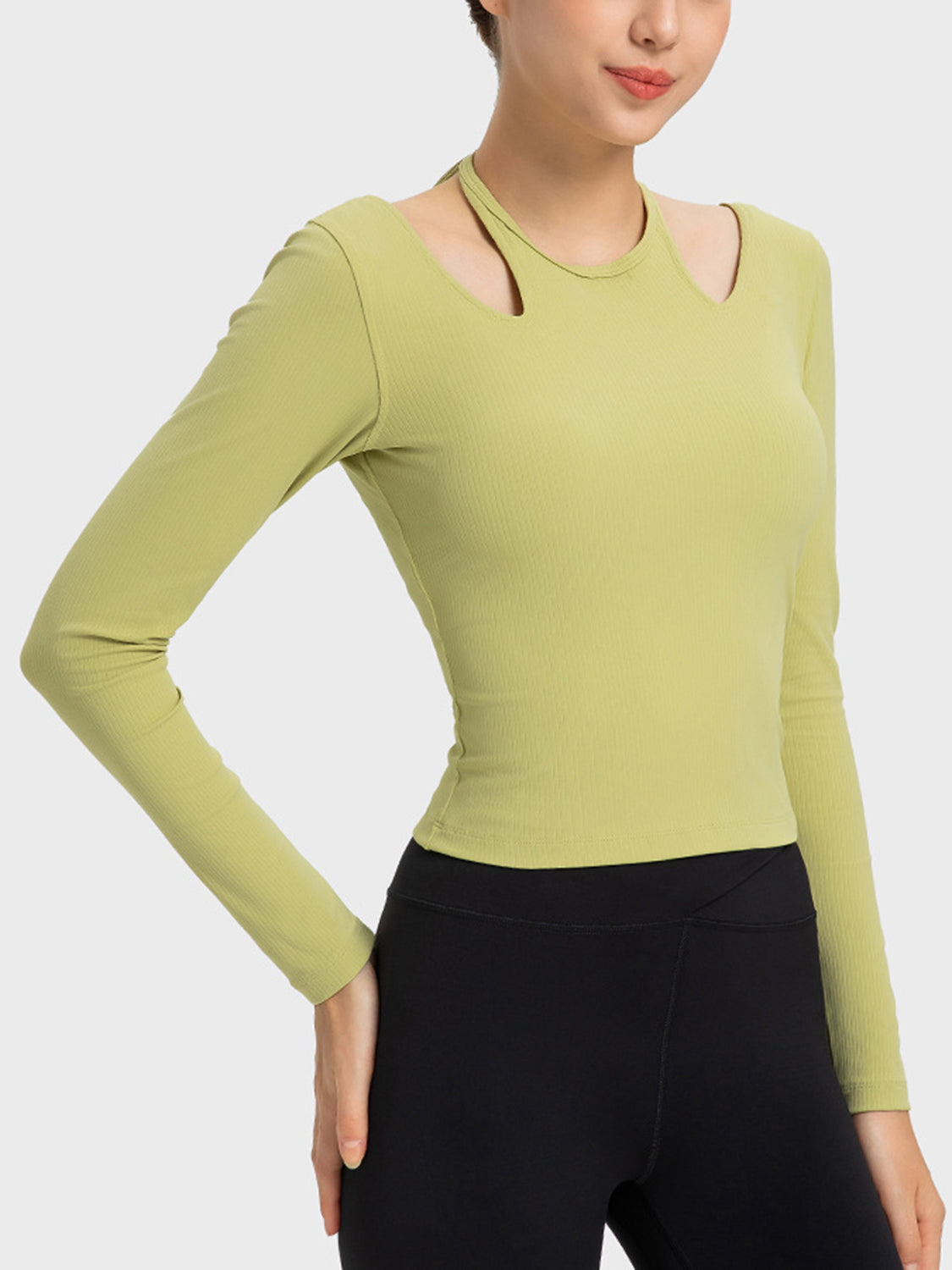 Millennia Halter Neck Long Sleeve Sporty Top - Ladyez