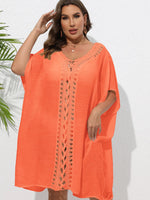 Crochet Trim V-Neck Beach Cover Up Dress - Ladyez
