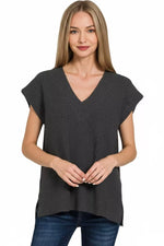Zenana Ribbed Slit V-Neck Sweater Vest