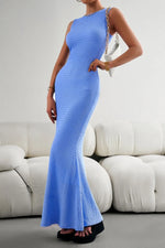 Devine Round Neck Sleeveless Maxi Fishtail Dress - Ladyez