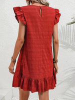 Full Size Ruffled Flutter Sleeve Textured Mini Dress Plus Size